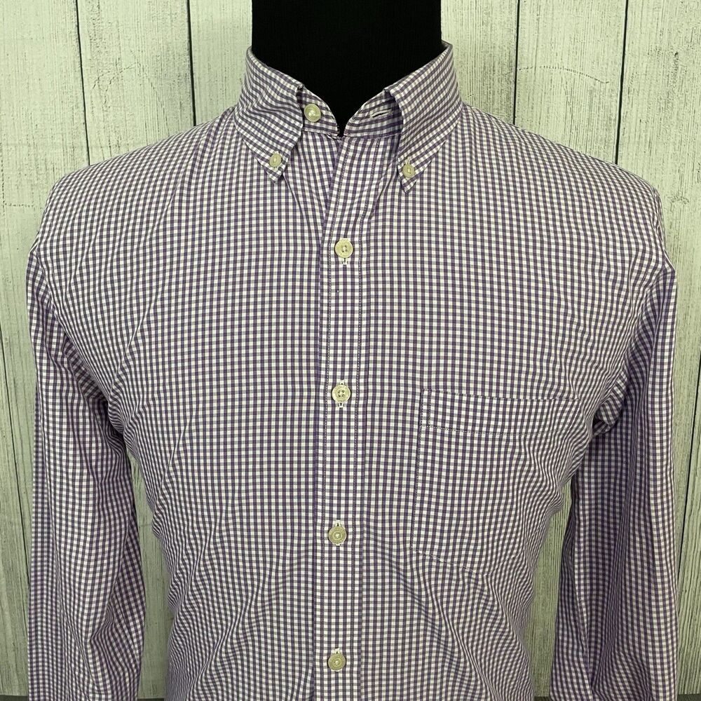 Brooks Brothers Men's Large Purple Gingham Contrast Cuff Button-Front Shirt